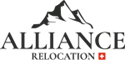 Silhouette of Rigi with Alliance Relocation written below in Capital letters followed by a small red Swiss flag